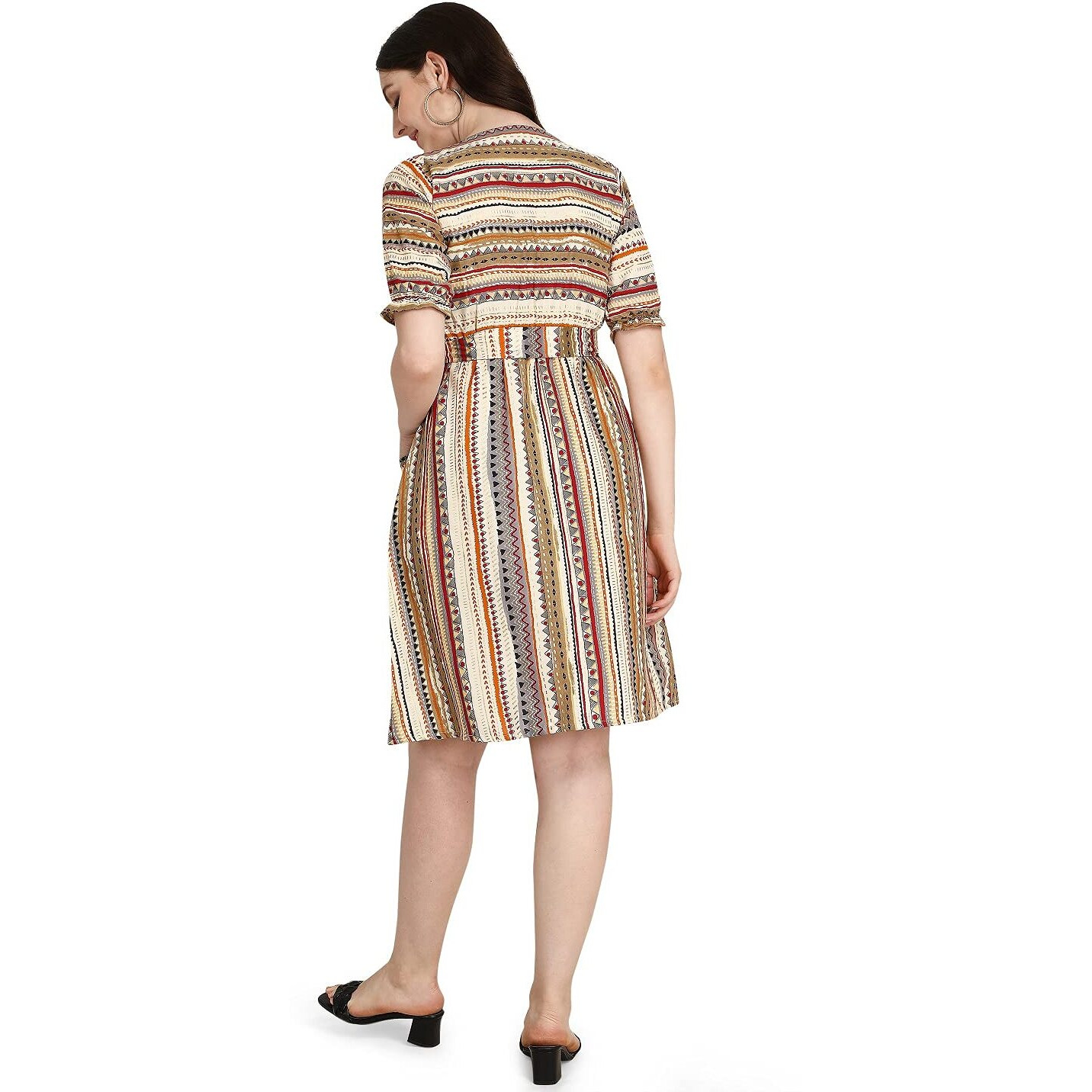 Dhruvi Trendz Womens Rayon Western Dresses Regular Fit Regular (Dt-K2500_Beige_L)