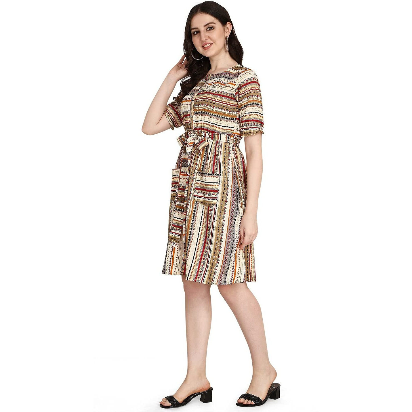 Dhruvi Trendz Womens Rayon Western Dresses Regular Fit Regular (Dt-K2500_Beige_L)