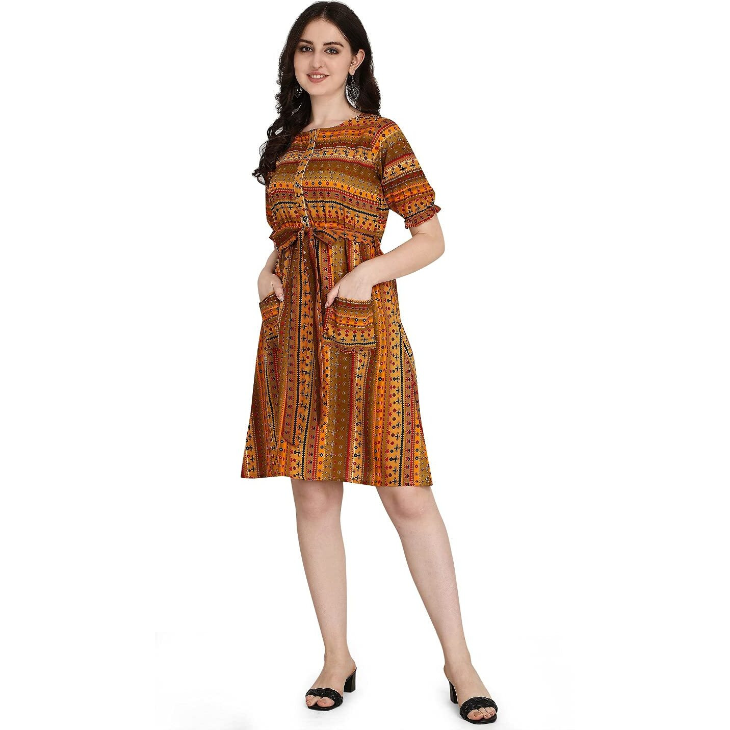 Dhruvi Trendz Women's Cotton Regular Fit Casual Wear Kurtis (Dt-K24988_Mustard_Xl)