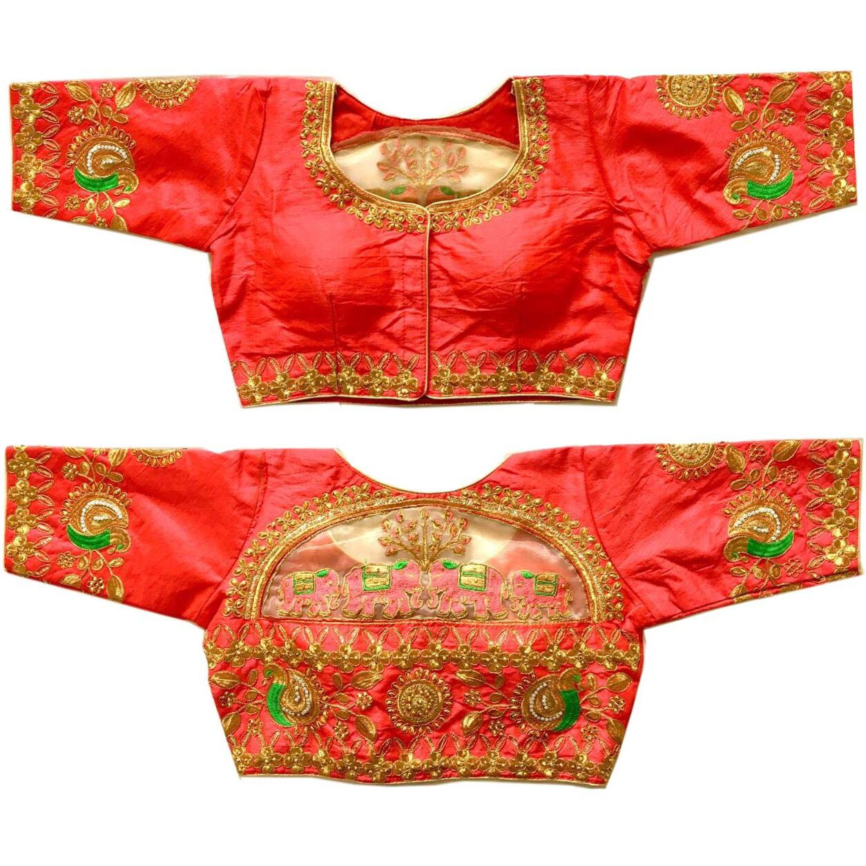 Pujia Mills Women's Silk Solid Half Sleeve Blouse (Dumbo_Gajri_38)