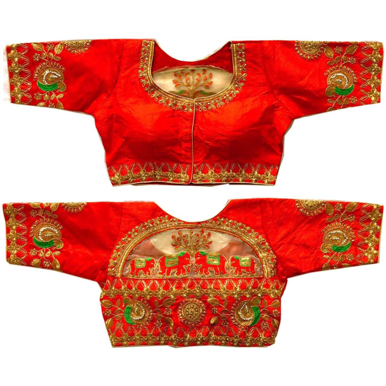 Pujia Mils Women's Silk Solid Half Sleeve Blouse (Dumbo_Red_38)