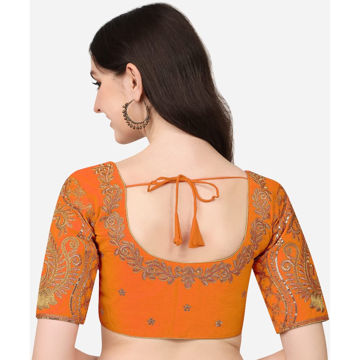 Pujia Mills Women's Silk Solid Half Sleeve Readymade Blouse (Morya_Orange_38)