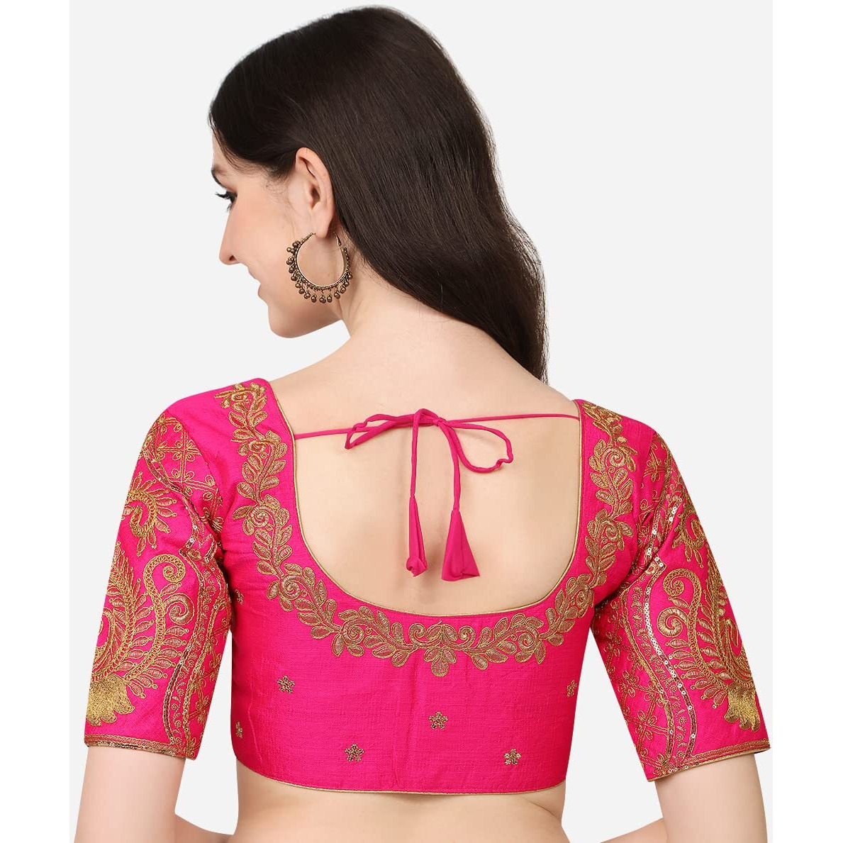 Pujia Mills Women's Phantom Silk Peacock Work Half Sleeves Readymade Saree Blouse For Lehenga (Pink)(Size 38+Margin)