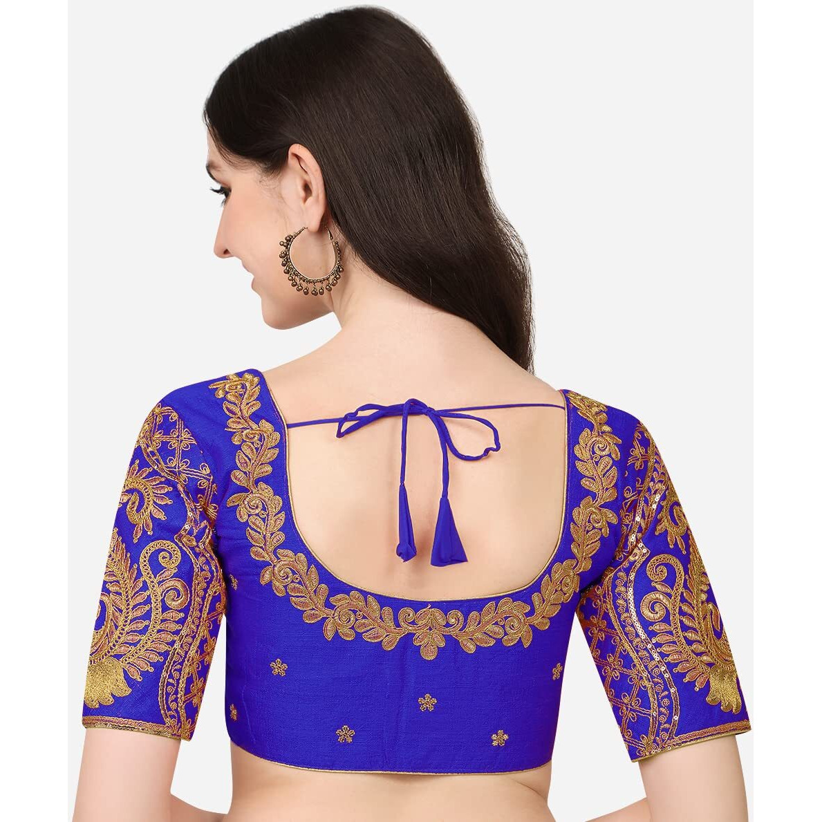 Pujia Mils Women's Silk Sleeveless Saree Blouse (Morya Blouse_Royal Blue_38)