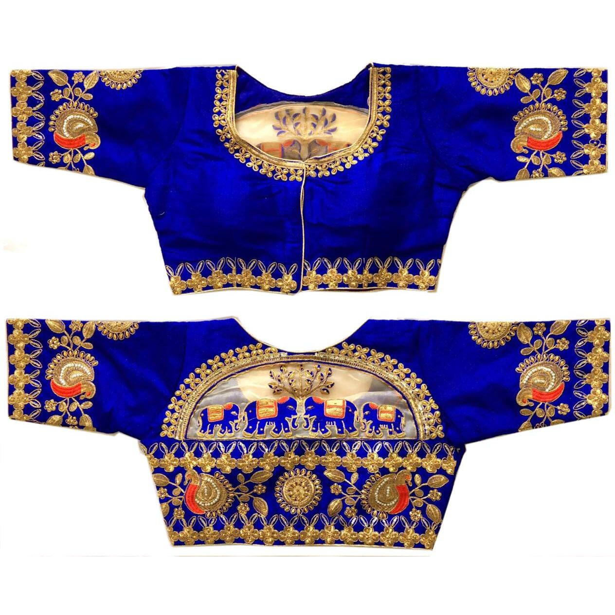 Pujia Mills Women's Silk Solid Half Sleeve Blouse (Dumbo_Royal Blue_38)