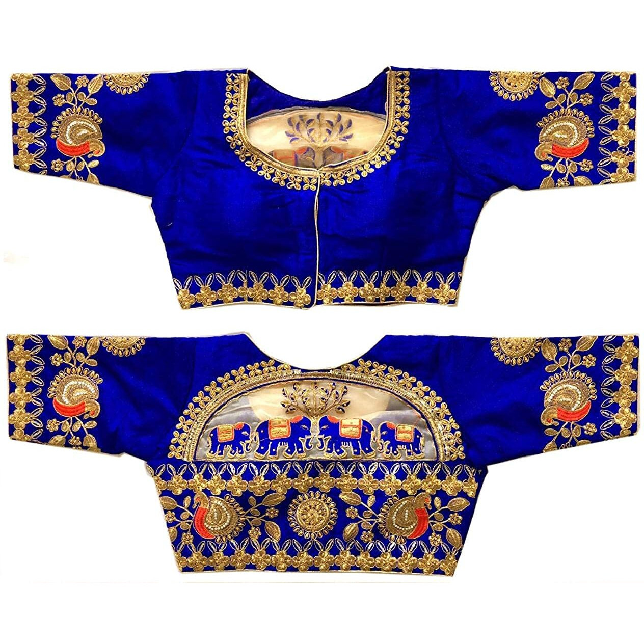 Pujia Mills Women's Embroidery Handwork Design Bridal Blouse Royal Blue 38