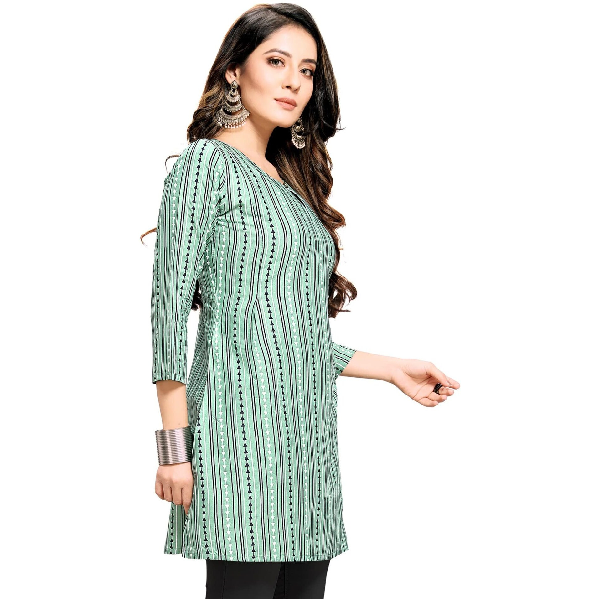Shiv Textiles Rayon Fabric Printed Round Neck Short Kurtis For Women Top Dresses Kurti For Ladies & Girls Kurtis (Pista_S)