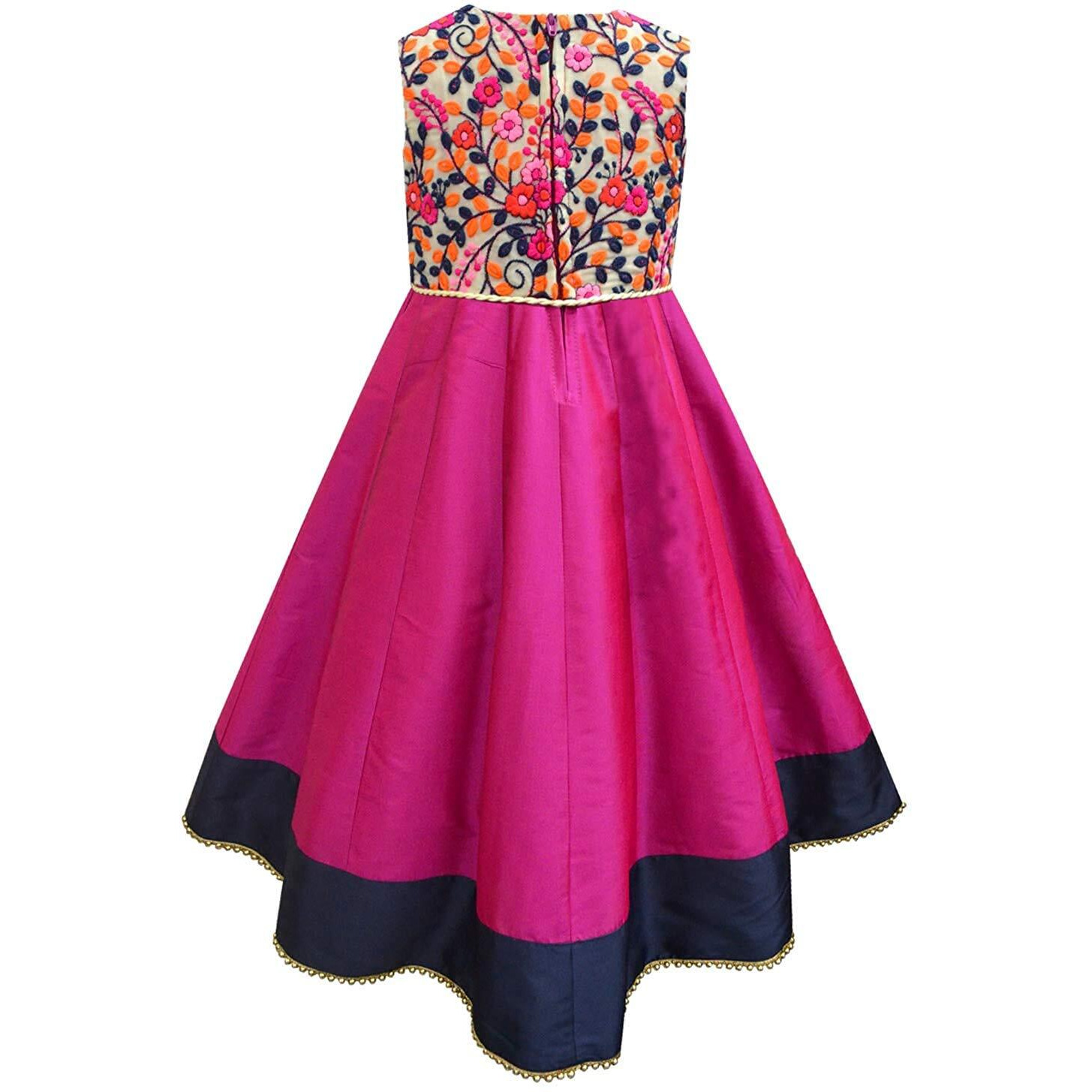 A.T.U.N. (All Things Uber Nice) Girl's Synthetic Long Bottom Dress (Ggwn Ksg_Fuschia_13-14Years), Pink, 13-14 Years