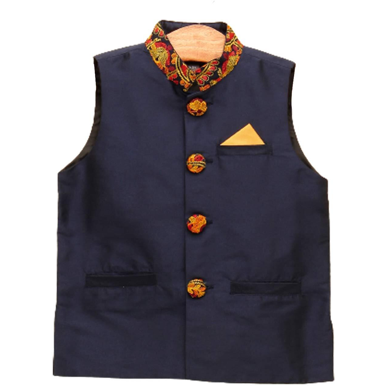 A.T.U.N. (All Things Uber Nice) Baby-Boy's Solid Regular Pyjama Jacket Set (Bjkp_Amber-Navy 1-2 Years)