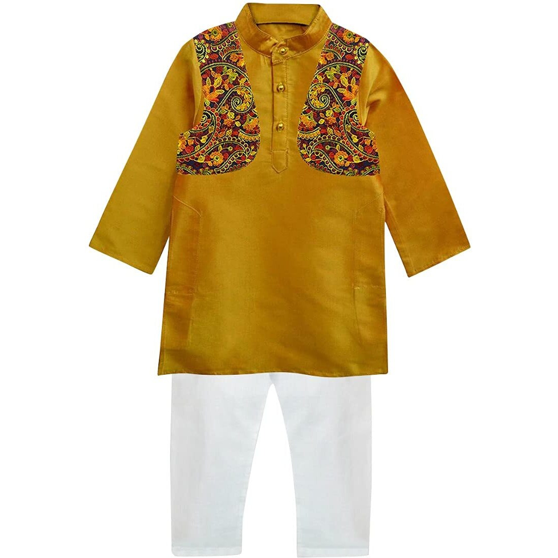 A.T.U.N. All Things Uber Nice Boy's Regular Kurta Pyjama Jacket Set (Bkls Krp_Amber-White 5-6 Years)