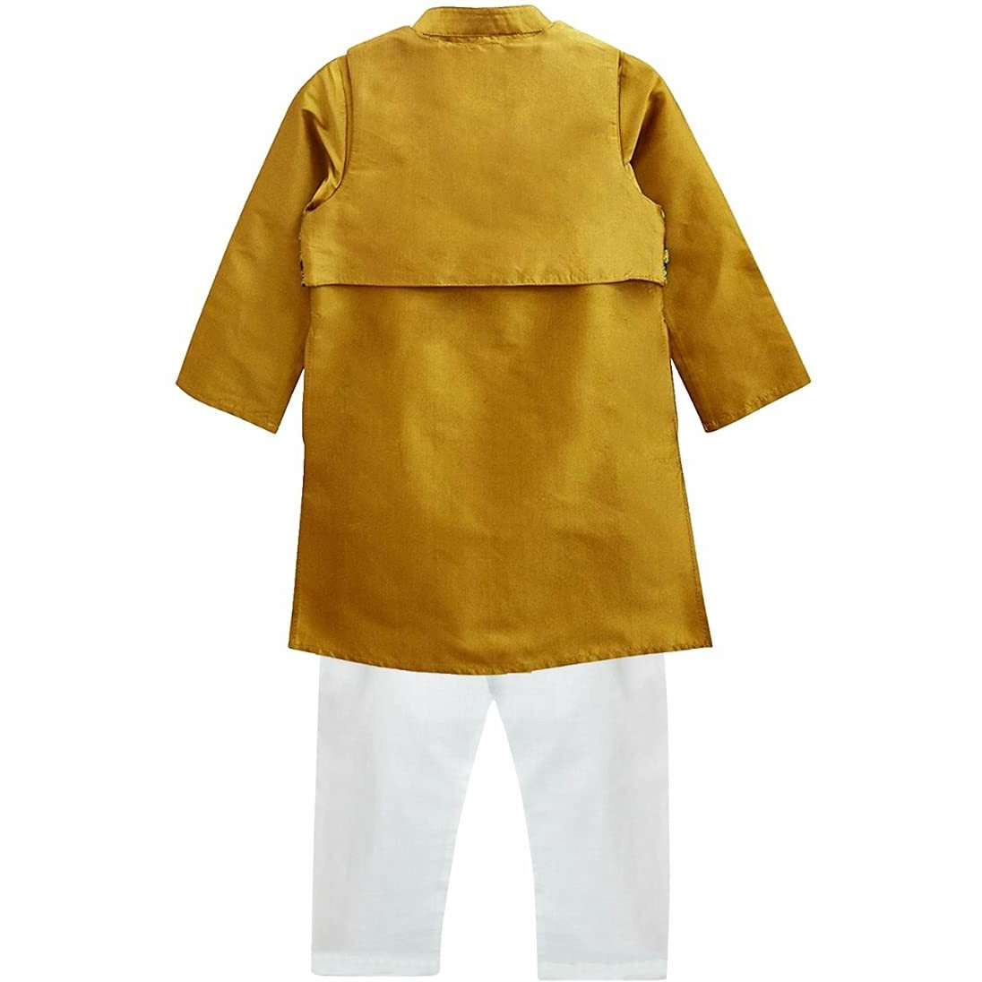 A.T.U.N. All Things Uber Nice Boy's Regular Kurta Pyjama Jacket Set (Bkls Krp_Amber-White 5-6 Years)