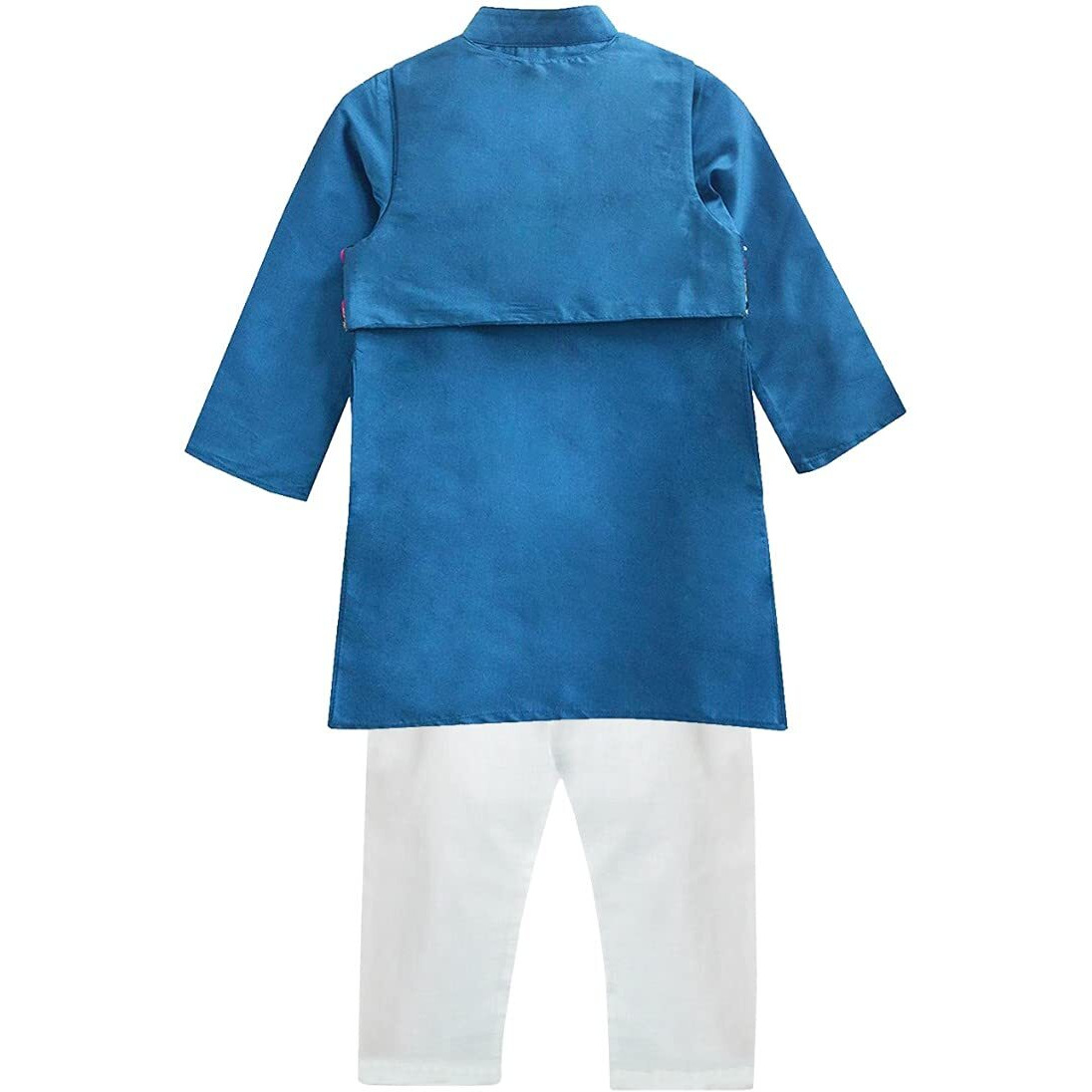A.T.U.N. All Things Uber Nice Baby-Boy's Regular Kurta Pyjama Jacket Set (Bkls Krp_Turquoise-White 0-3 Months)