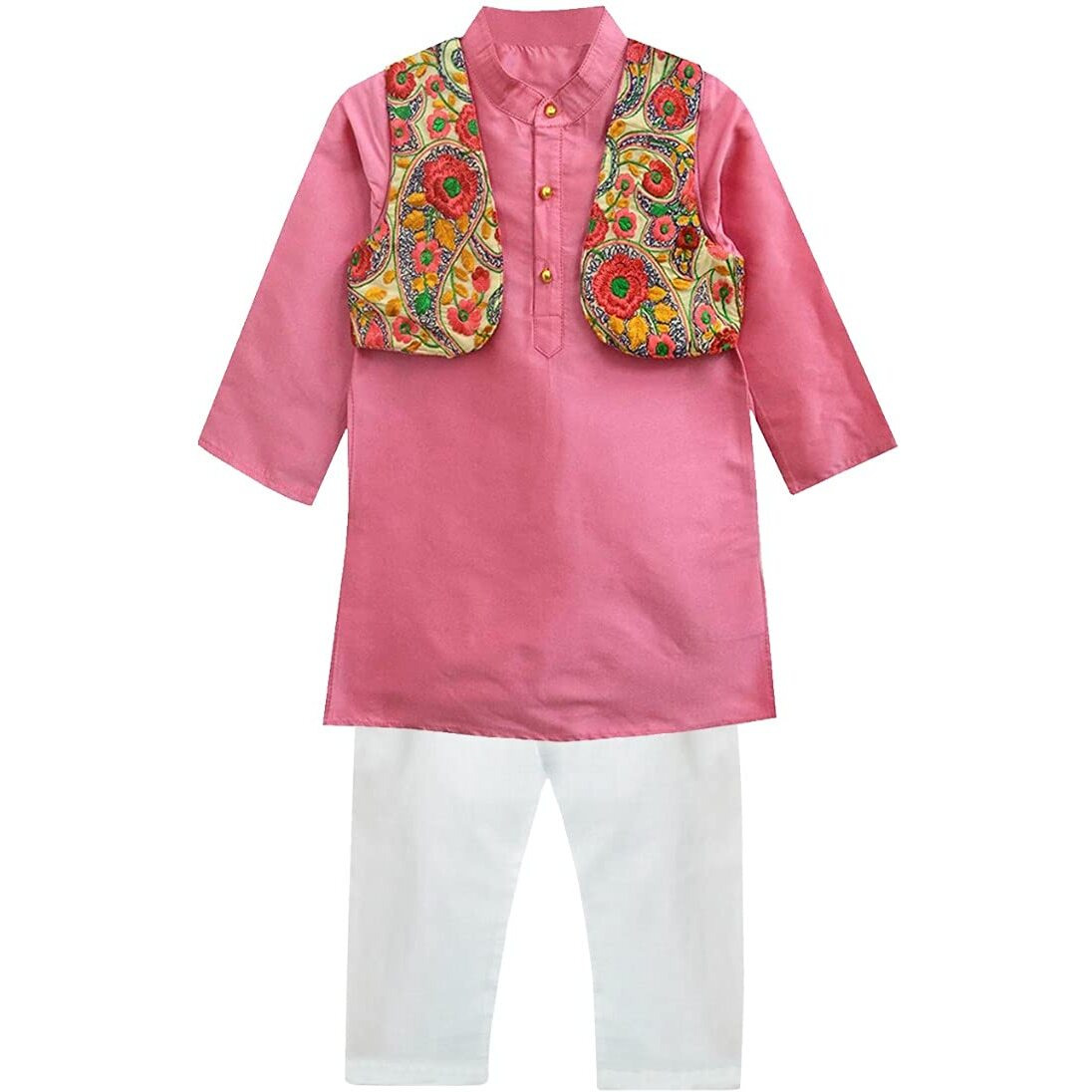 A.T.U.N. All Things Uber Nice Boy's Regular Kurta Pyjama Jacket Set (Bkls Krp_Rouge-White 9-10 Years)