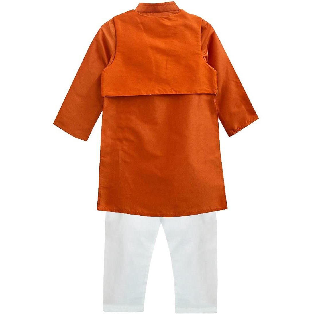 A.T.U.N. All Things Uber Nice Boy's Regular Kurta Pyjama Jacket Set (Bkls Krp_Orange-White 9-10 Years)