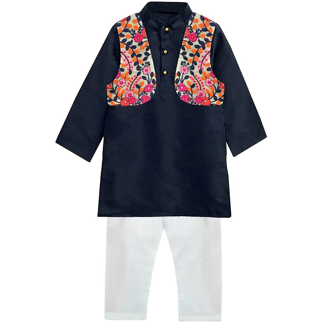 A.T.U.N. All Things Uber Nice Boy's Regular Kurta Pyjama Jacket Set (Bkls Krp_Navy-White 7-8 Years)