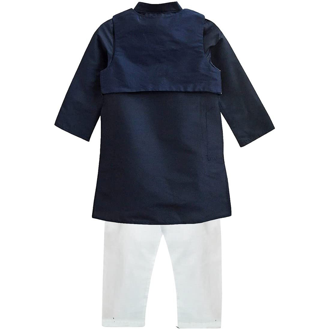 A.T.U.N. All Things Uber Nice Boy's Regular Kurta Pyjama Jacket Set (Bkls Krp_Navy-White 7-8 Years)