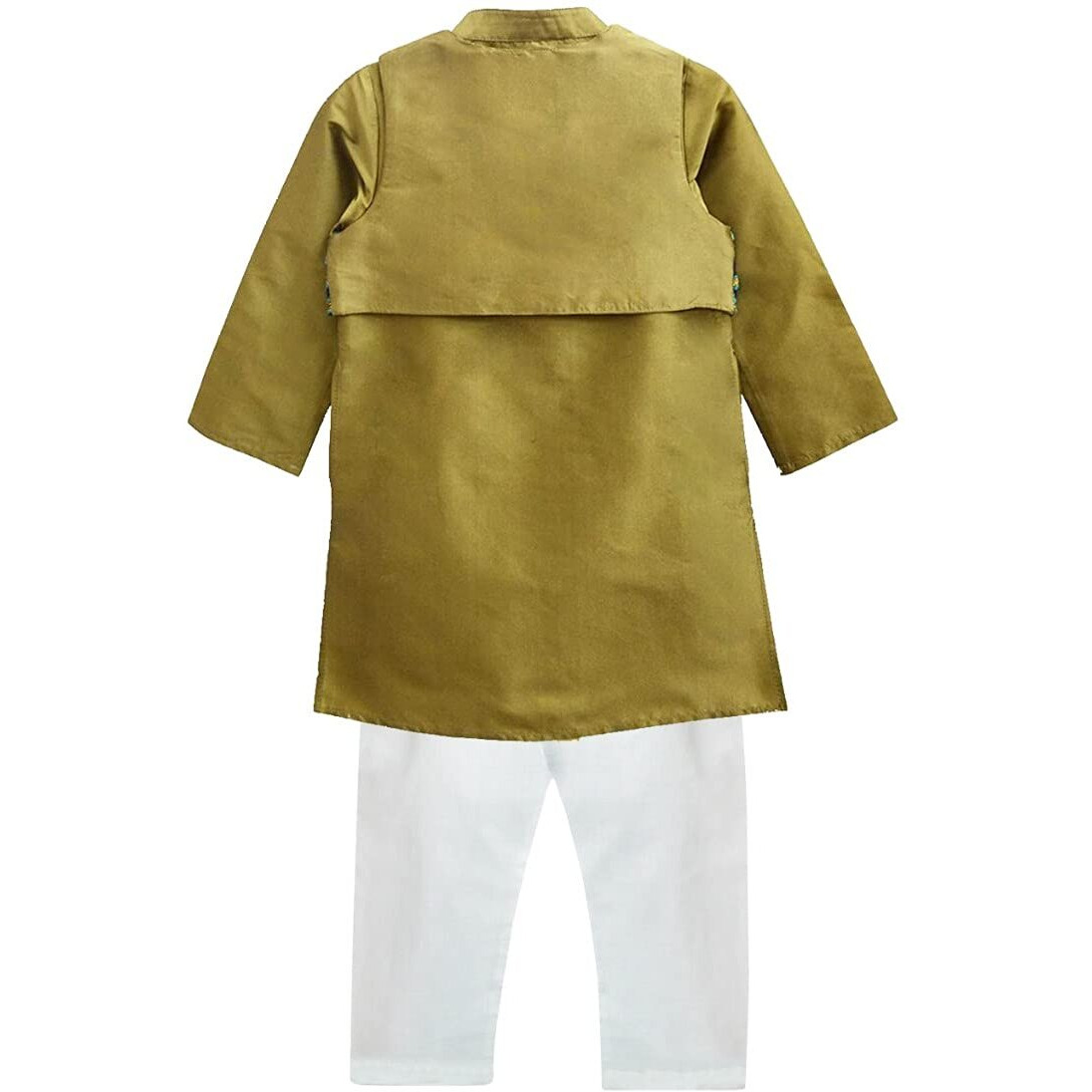 A.T.U.N. All Things Uber Nice Baby-Boy's Regular Kurta Pyjama Jacket Set (Bkls Krp_Antique Gold-White 0-3 Months)