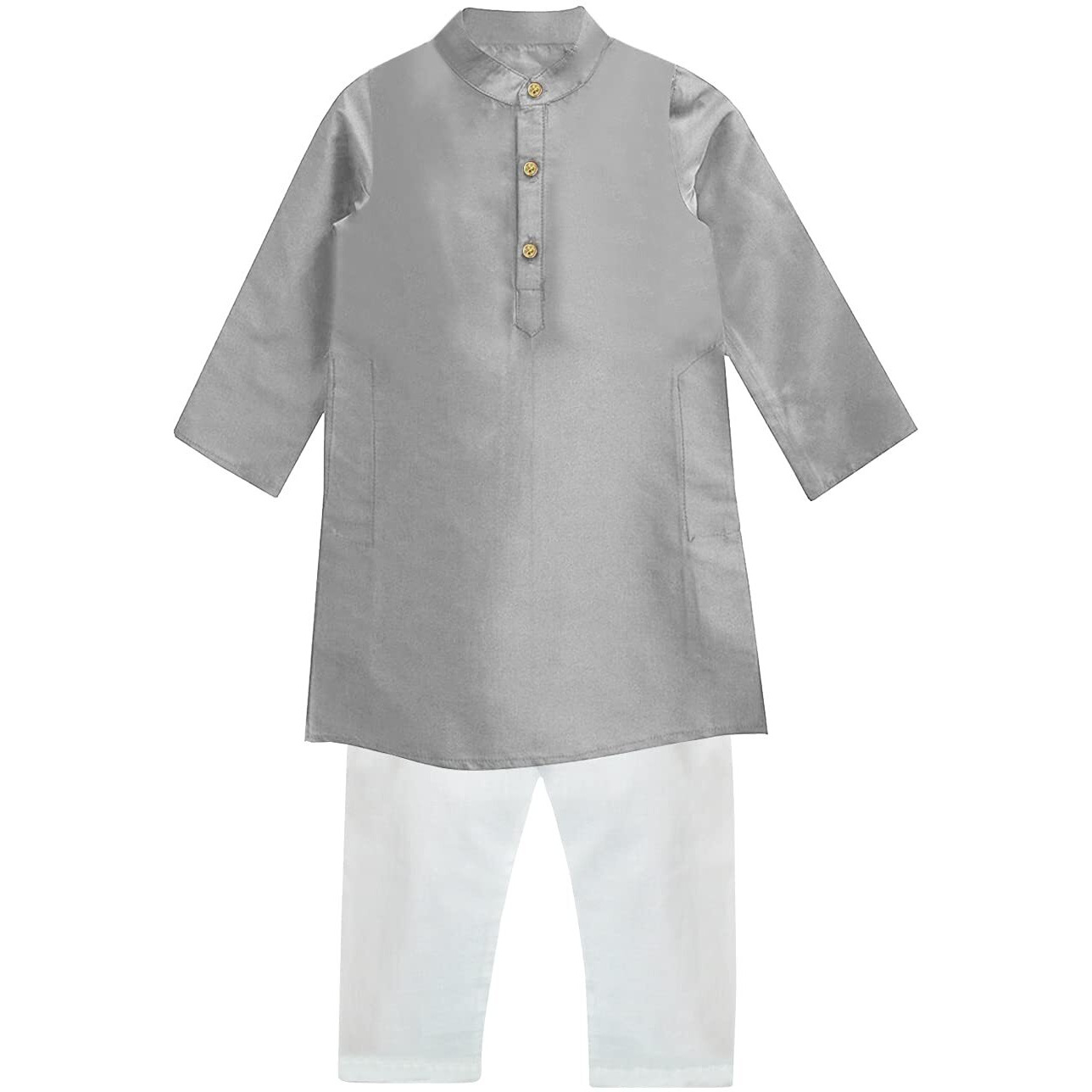 A.T.U.N. (All Things Uber Nice) Boy's Regular Kurta Pyjama Set (Bkls Kpc_Silver-White 3-6 Months)