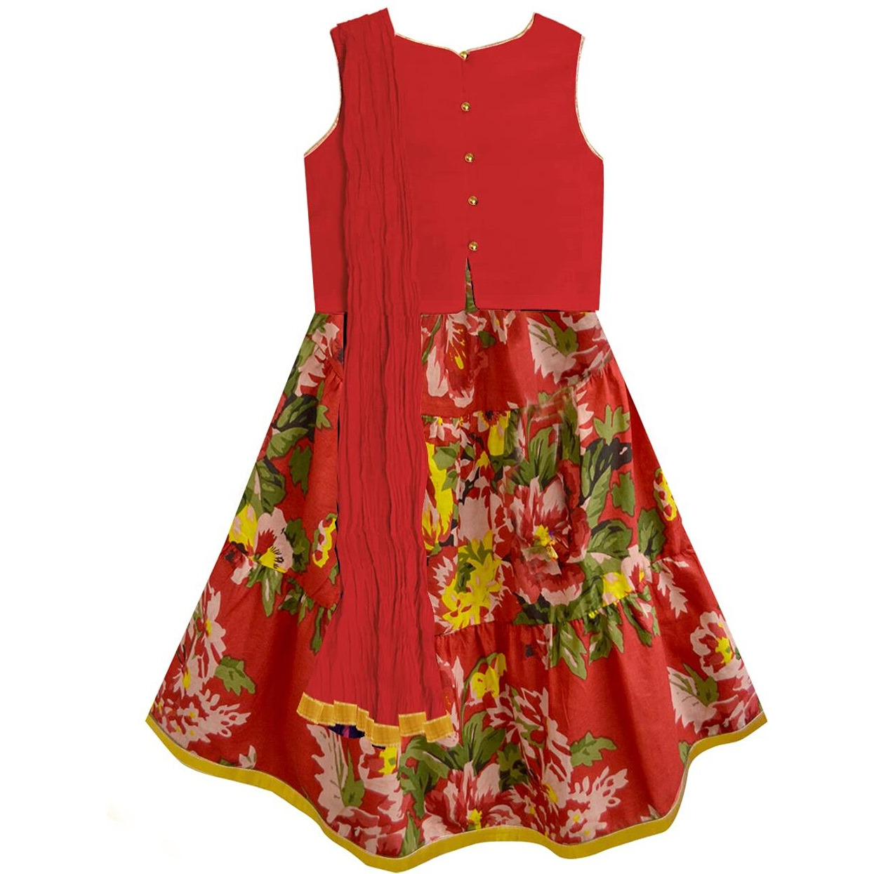A.T.U.N. (All Things Uber Nice) Girl's Cotton Lehenga Set (Glhg Fla_Red-Multi_11-12 Years)