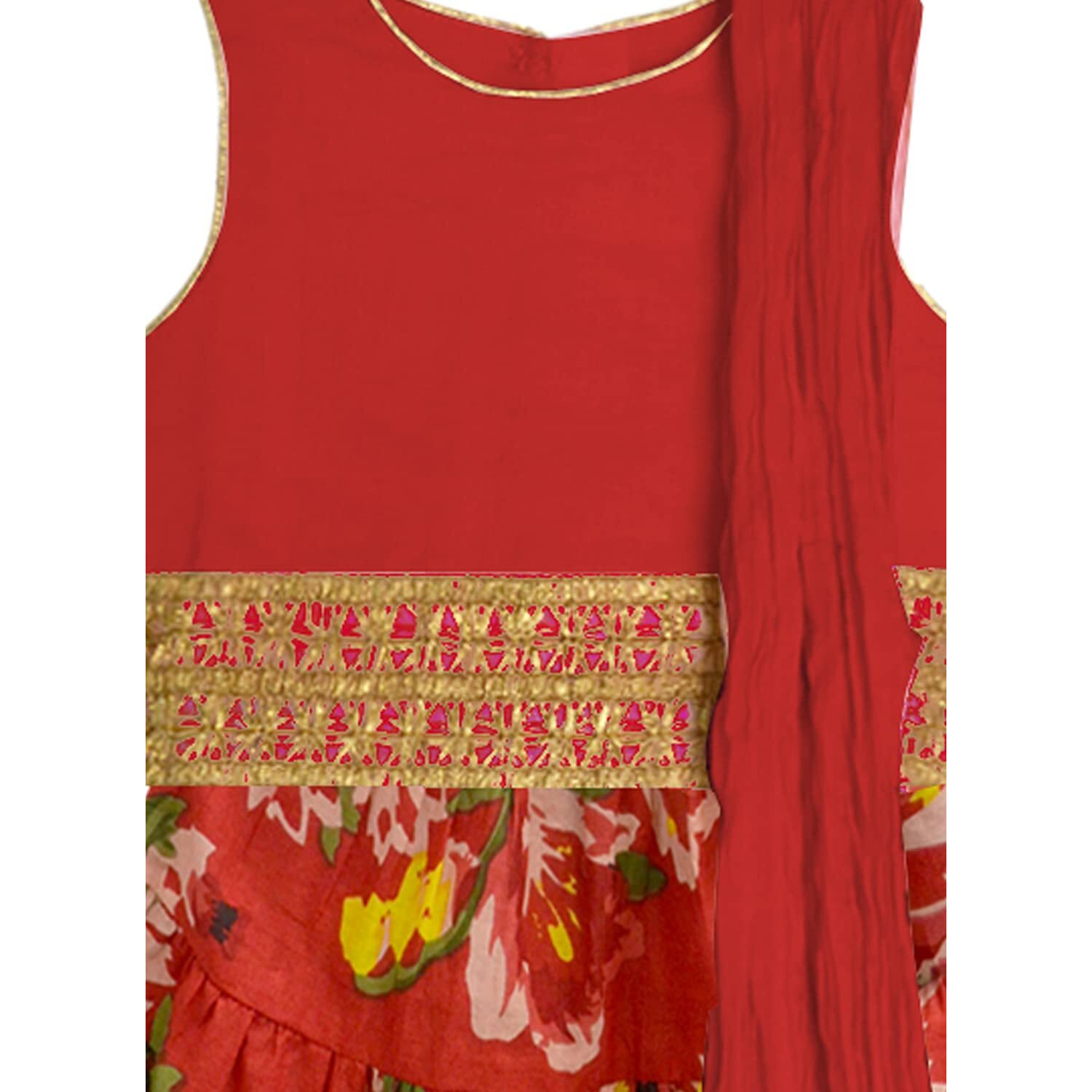 A.T.U.N. (All Things Uber Nice) Girl's Cotton Lehenga Set (Glhg Fla_Red-Multi_11-12 Years)