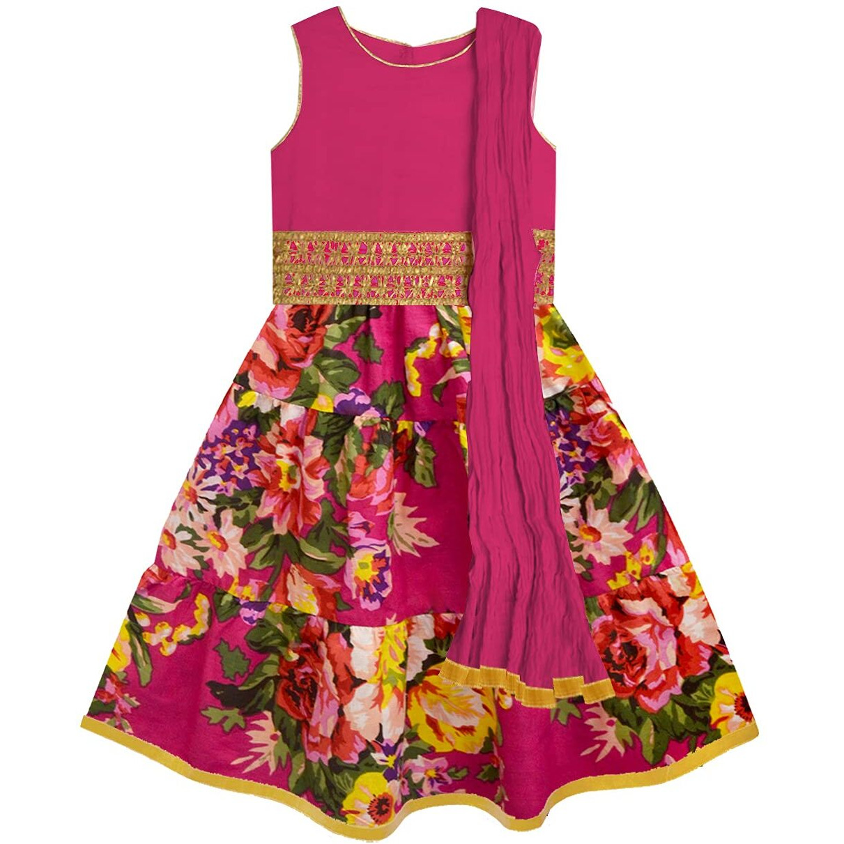 A.T.U.N. Girls Lehenga Set_Glhg Fla Mgt_6-7Y_Magenta-Multi
