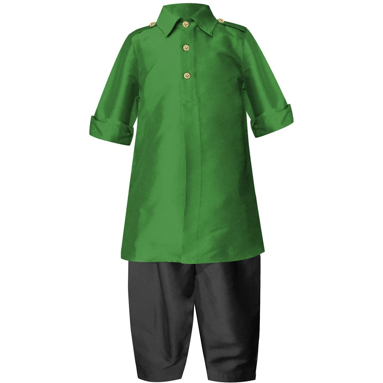 A.T.U.N. (All Things Uber Nice) Boy's Regular Pathani Suit (Bkls Pts_Green-Black 7-8 Years)