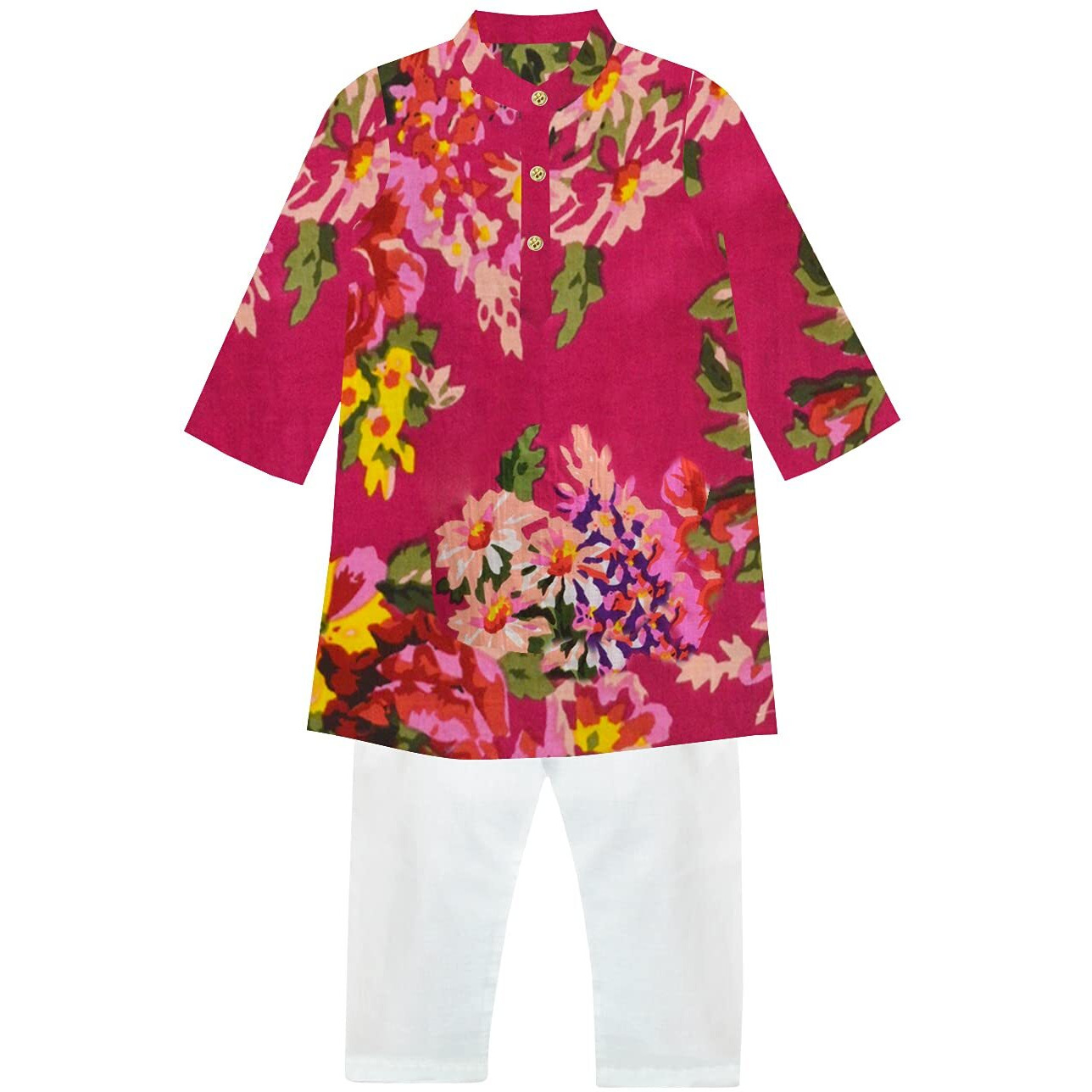 A.T.U.N. (All Things Uber Nice) Boy's Regular Kurta Pyjama Set (Bkls Flw_Magenta-Multi-White 10-11 Years)