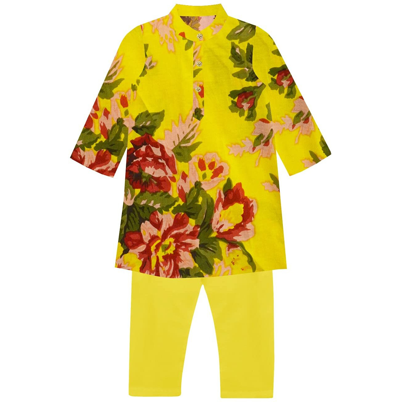 A.T.U.N. (All Things Uber Nice) Boy's Regular Kurta Pyjama Set (Bkls Fla_Yellow-Multi 6-7 Years)
