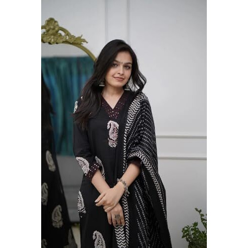 Fabnex Kurta Set For Women | Women Kurti Pant Set (K-160-Black-2Xl)