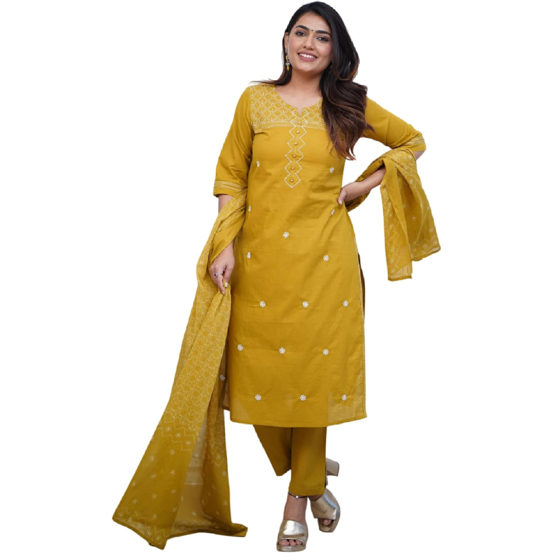 Fabnex Kurta Set For Women | Women Kurti Pant Set (K-148-Yellow-Xl)