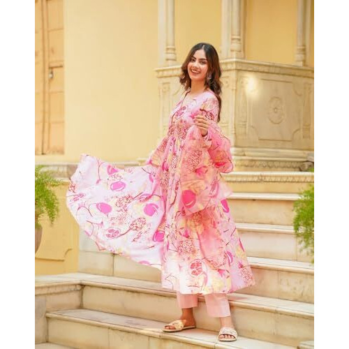 Fabnex Kurta Set For Women | Women Kurti Pant Set (K-136-Pink-L)