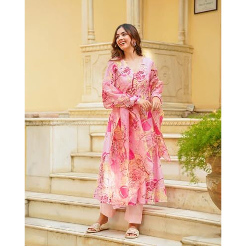 Fabnex Kurta Set For Women | Women Kurti Pant Set (K-136-Pink-L)
