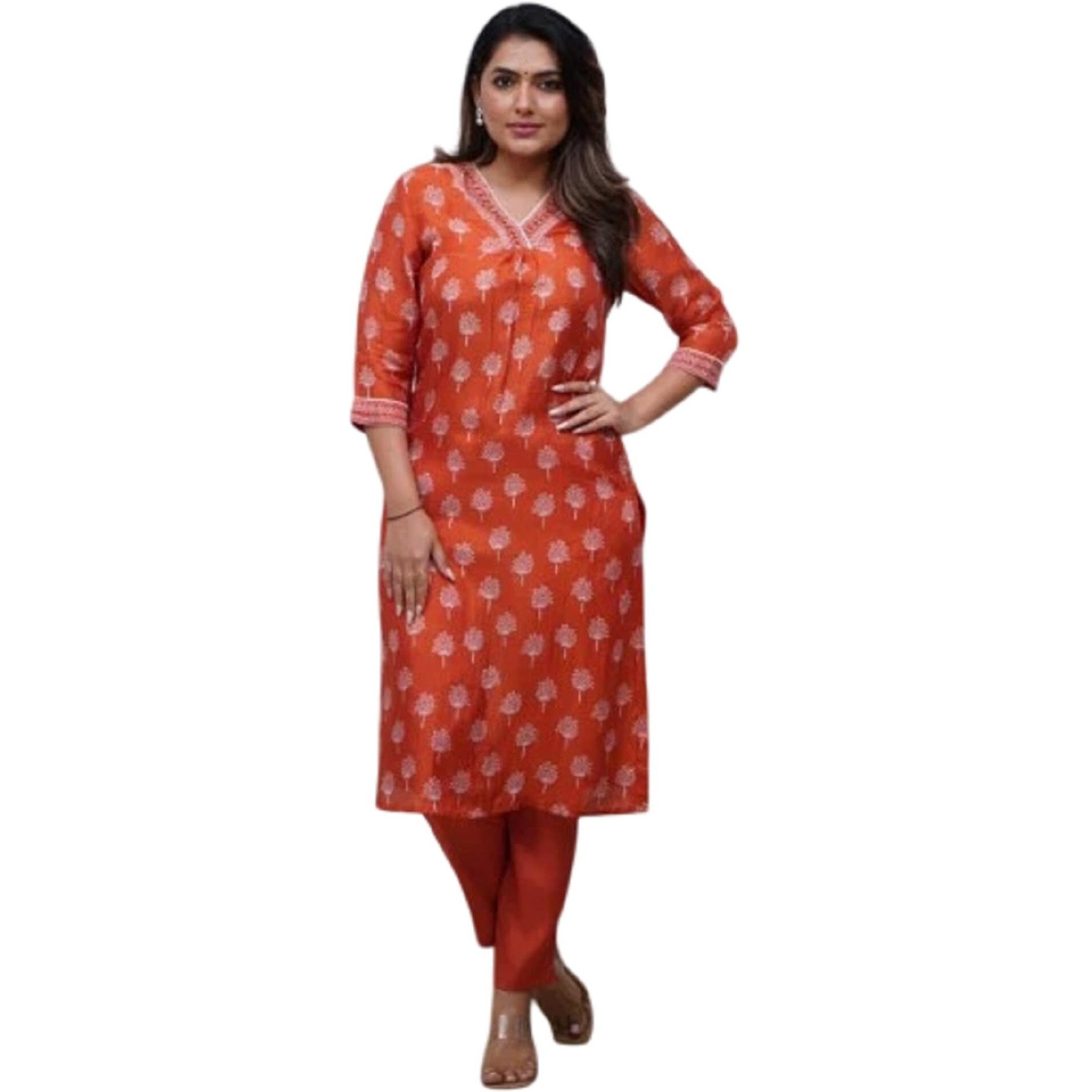 Fabnex Kurta Set For Women | Women Kurti Pant Set (K-156-Orange-S)