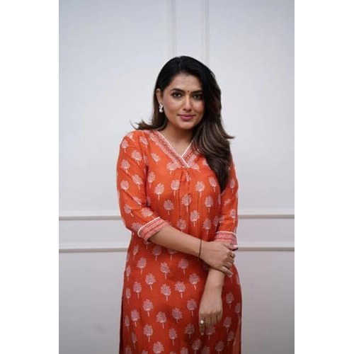 Fabnex Kurta Set For Women | Women Kurti Pant Set (K-156-Orange-S)