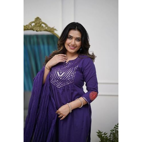 Fabnex Kurta Set For Women | Women Kurti Pant Set (K-157-Purple-M)