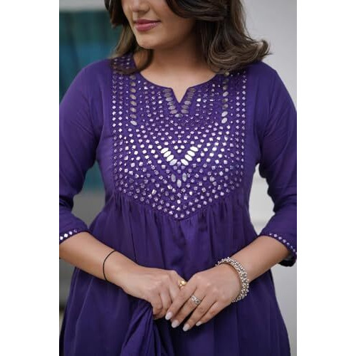 Fabnex Kurta Set For Women | Women Kurti Pant Set (K-157-Purple-M)
