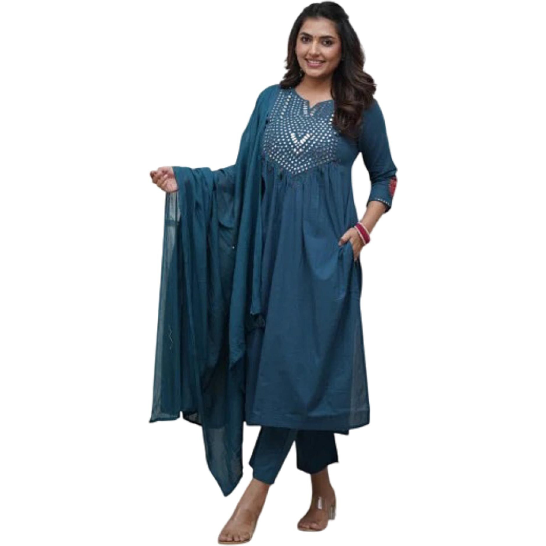 Fabnex Kurta Set For Women | Women Kurti Pant Set (K-158-Dark Teal-S)