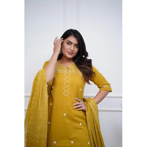 Fabnex Kurta Set For Women | Women Kurti Pant Set (K-148-Yellow-S)