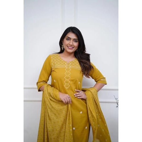 Fabnex Kurta Set For Women | Women Kurti Pant Set (K-148-Yellow-S)