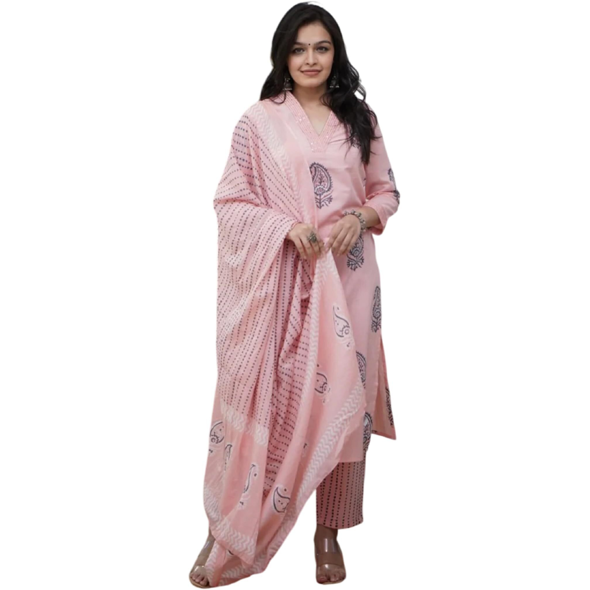 Fabnex Kurta Set For Women | Women Kurti Pant Set (K-162-Peach-M)