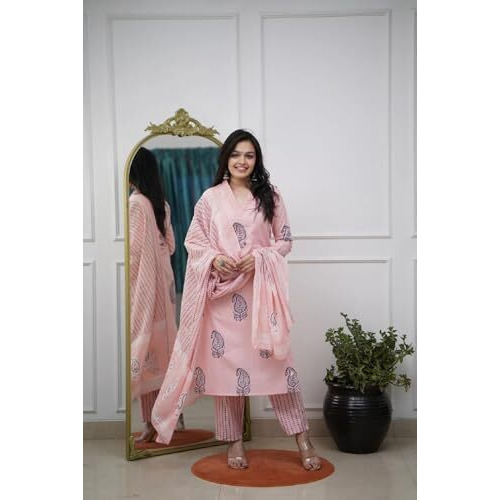 Fabnex Kurta Set For Women | Women Kurti Pant Set (K-162-Peach-M)