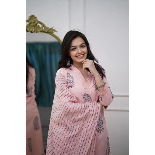 Fabnex Kurta Set For Women | Women Kurti Pant Set (K-162-Peach-M)