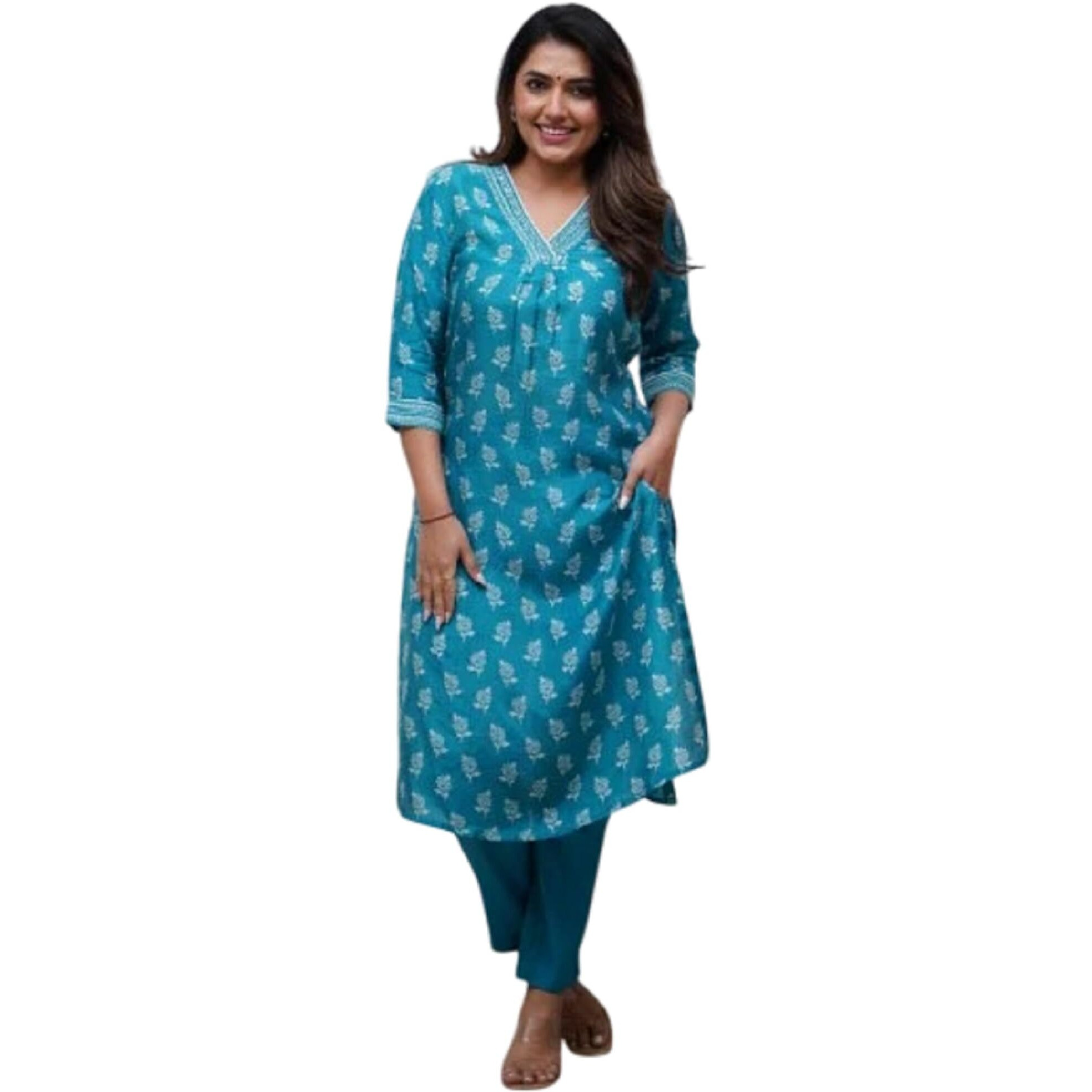 Fabnex Kurta Set For Women | Women Kurti Pant Set (K-155-Blue-2Xl)