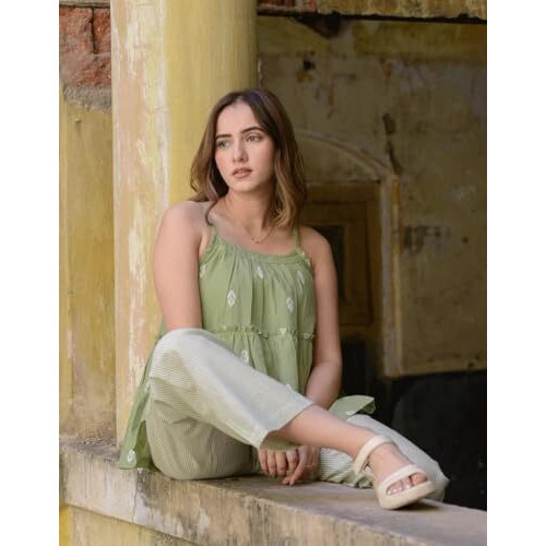 Fabnex Stylish Sleeve Less Co Ord Set For Women | Co Ord Set For Women (K-130-Green-M)