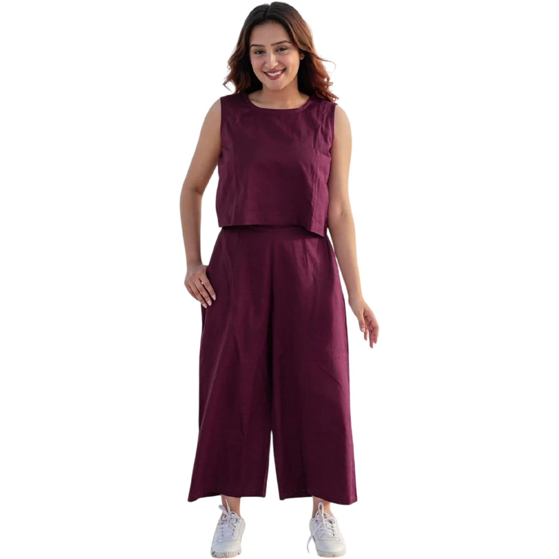 Fabnex Stylish Sleeve Less Co Ord Set For Women | Co Ord Set For Women (K-133-Wine-L)