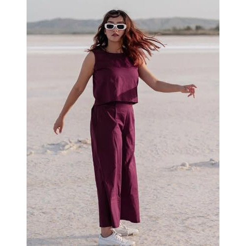 Fabnex Stylish Sleeve Less Co Ord Set For Women | Co Ord Set For Women (K-133-Wine-L)