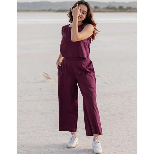 Fabnex Stylish Sleeve Less Co Ord Set For Women | Co Ord Set For Women (K-133-Wine-L)