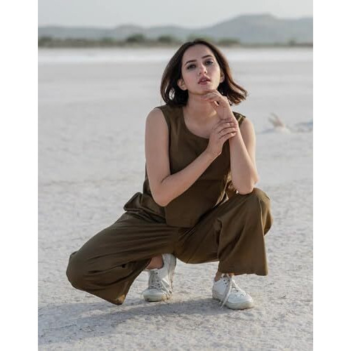 Fabnex Stylish Sleeve Less Co Ord Set For Women | Co Ord Set For Women (K-134-Brown-M)