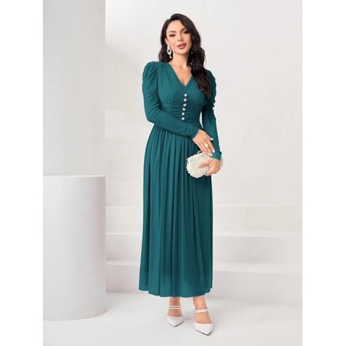 Fabnex Stylish One Piece Long Maxi Dress For Women (K-180-Teal-2Xl)