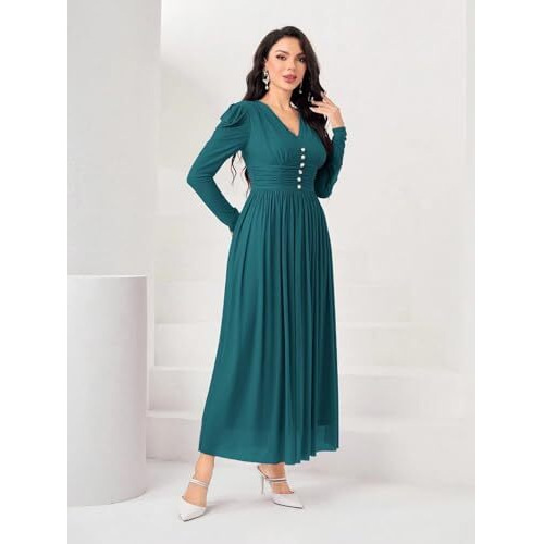 Fabnex Stylish One Piece Long Maxi Dress For Women (K-180-Teal-2Xl)